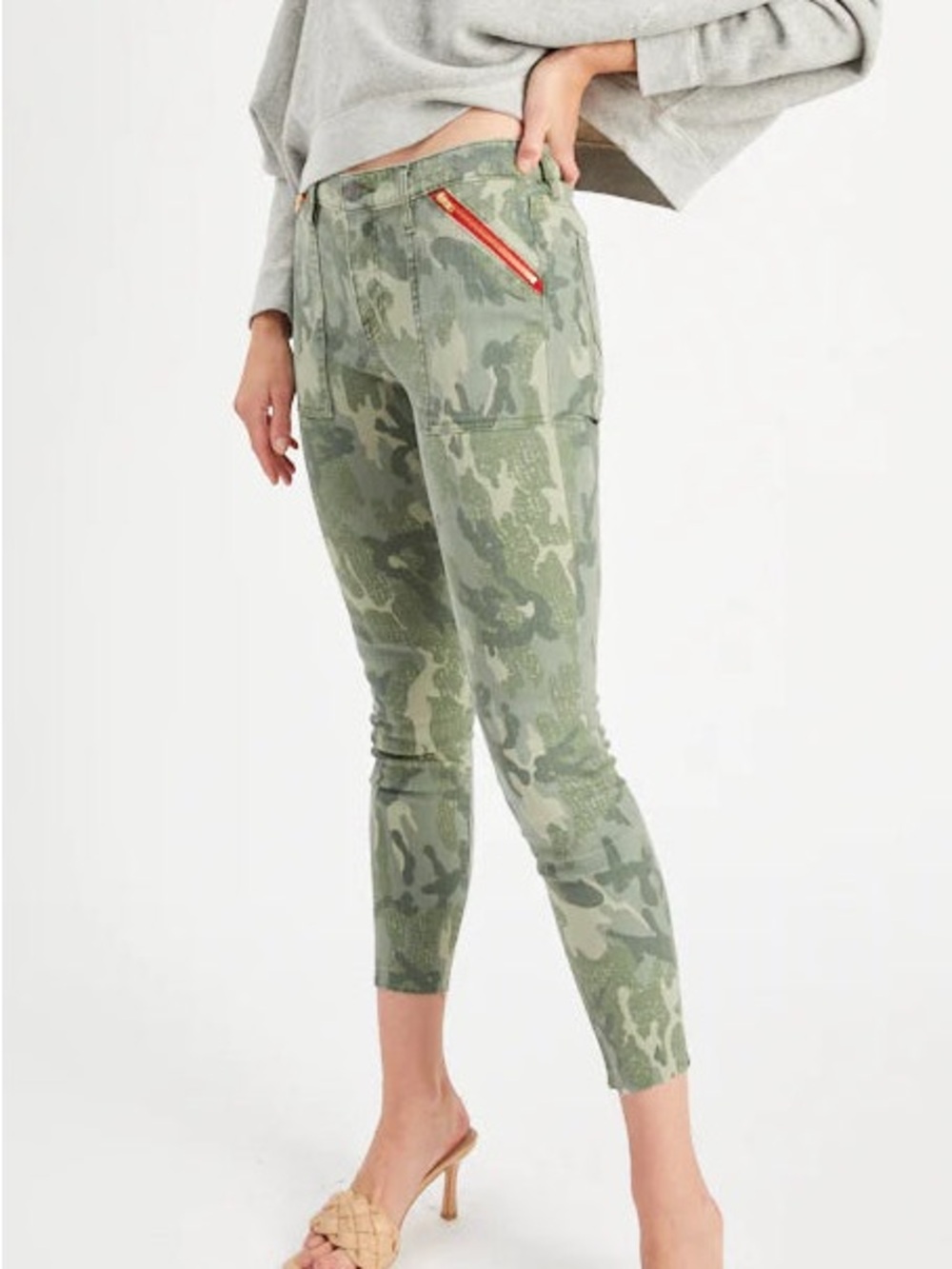 ETIENNE MARCEL WOMENS CAMO STYLE SKINNY FIT JEANS RED ZIPPER